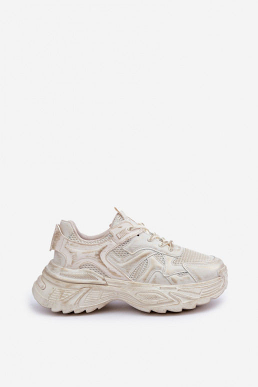 Sneaker-Stil Stiefel für Damen mit Used-Look und Plattform in sandfarbener Ausführung von SeladĮen