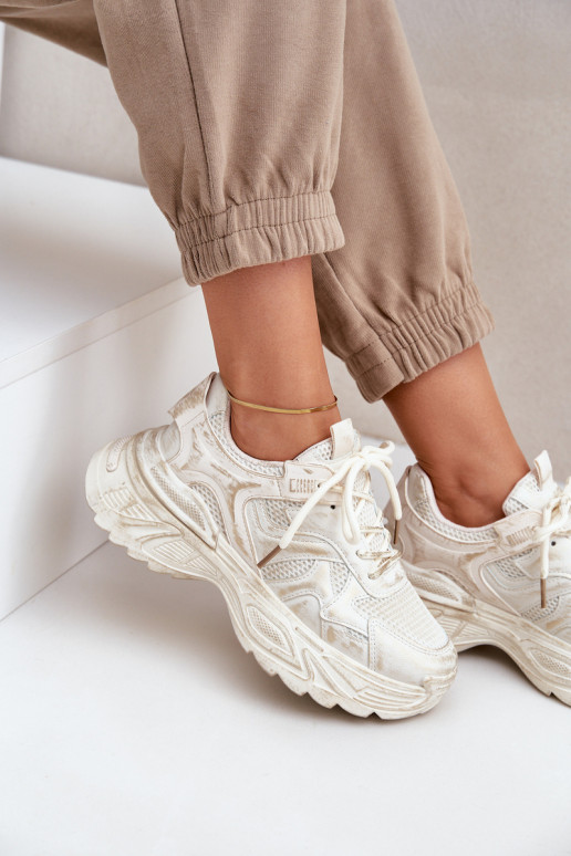 Schoenen met sneakers-model voor dames met slijtage-effect en platform in zandkleur SeladĮen