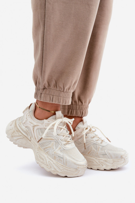 Schoenen met sneakers-model voor dames met slijtage-effect en platform in zandkleur SeladĮen