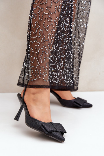 Chaussures brillantes à talons hauts avec des rubans couleur noire Gredan