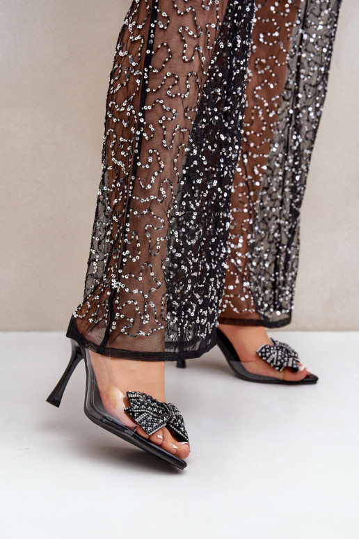 Durchschauen Sandalen mit dünnen Absätzen Mit Shiny Bogen schZuarze Farbe Viosta Durchschauen Sandalen mit dünnen Absätzen Mit Shiny Bogen schZuarze Farbe Viosta