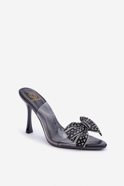 Durchschauen Sandalen mit dünnen Absätzen Mit Shiny Bogen schZuarze Farbe Viosta Durchschauen Sandalen mit dünnen Absätzen Mit Shiny Bogen schZuarze Farbe Viosta
