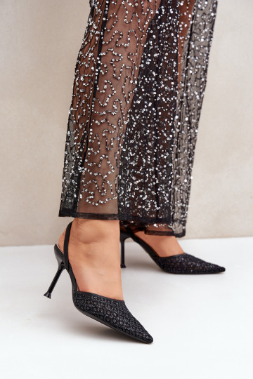 High Heels mit offenem Absatz und Glanzdetails in Schwarz Berilae 2