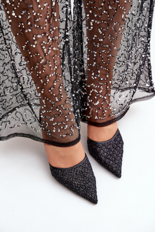 chaussures à talons hauts avec un talon ouvert Ozdobione avec éclatem couleur noire Berilae chaussures à talons hauts avec un talon ouvert Ozdobione avec éclatem couleur noire Berilae