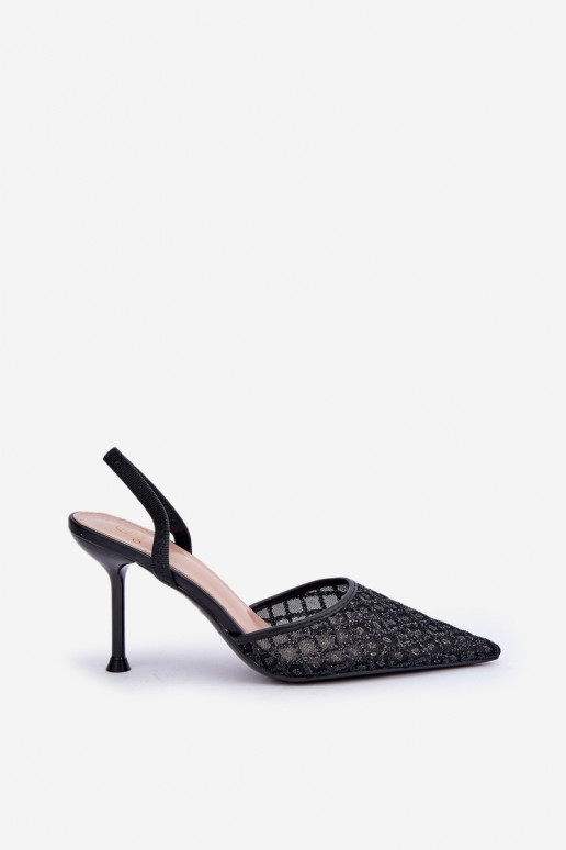 chaussures à talons hauts avec un talon ouvert Ozdobione avec éclatem couleur noire Berilae chaussures à talons hauts avec un talon ouvert Ozdobione avec éclatem couleur noire Berilae