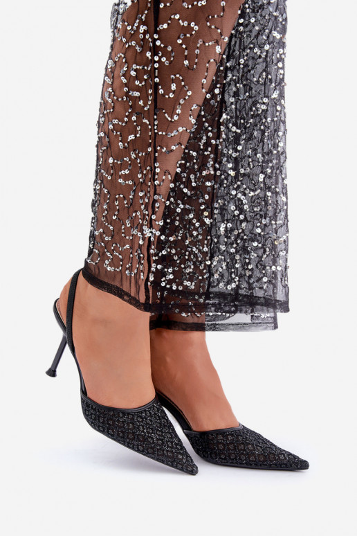 Hoge hakken met open hiel versierd met glitters in zwart Berilae