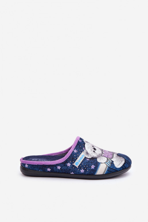 chaussures fait maison Féminin Chaussons Avec l ours Inblu GF000025 bleu foncé