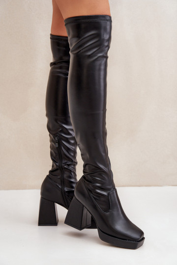 Ajustement serré bottes au-dessus du genou avec des talons couleur noire Sanniraen