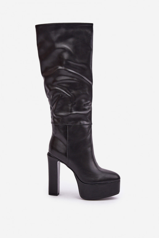 Overknee-Stiefel mit Absatz und Plattform aus Eco-Leder in Schwarz Felilorn