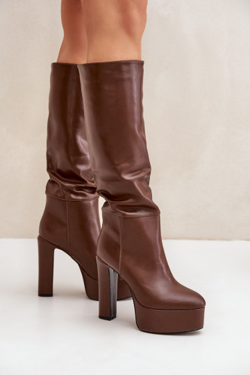 bottes avec des talons et plateforme en cuir écologique marron Felilorn 2