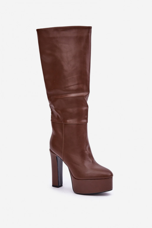 Bottes hautes avec talons et plateforme en simili cuir marron Felilorn