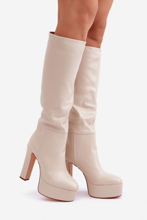 Bottes hautes avec talons et plateforme en simili cuir couleur ivoire Felilorn