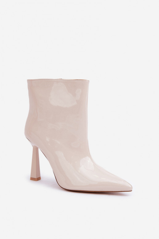 met lak-effect ankle boots met spitse neus instapmodel ivoorkleurige kleur Seliri