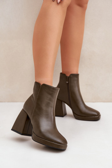 Bottes Sur des talons hauts Enregistrer Eko Peau couleur kaki Selarae 2