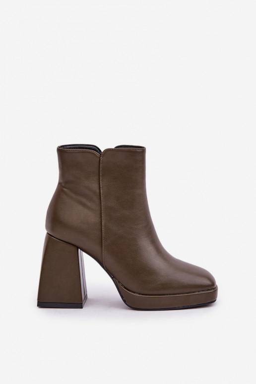 Bottines à talons en simili cuir couleur chaki Selarae