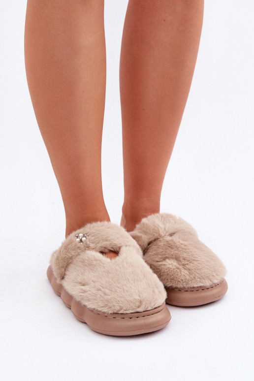 met bont Slippers Z Het heeftłą Broszką beige Primaria
