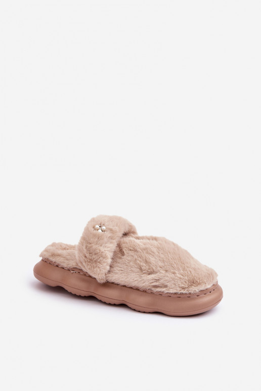 met bont Slippers Z Het heeftłą Broszką beige Primaria
