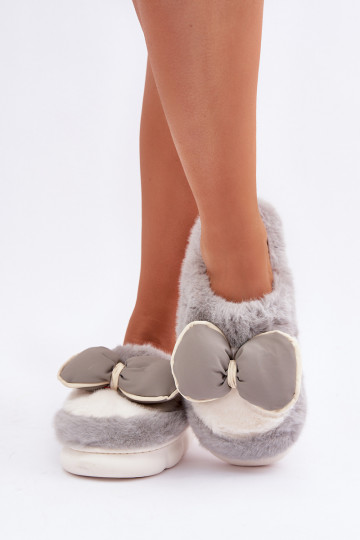 met bont Slippers met linten grijs Grilis