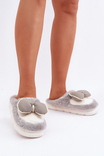 met bont Slippers met linten grijs Grilis 2