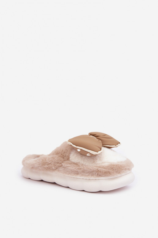 met bont Slippers met linten beige Grilis