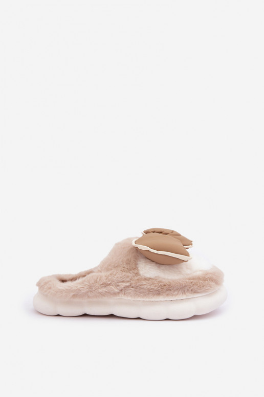 met bont Slippers met linten beige Grilis