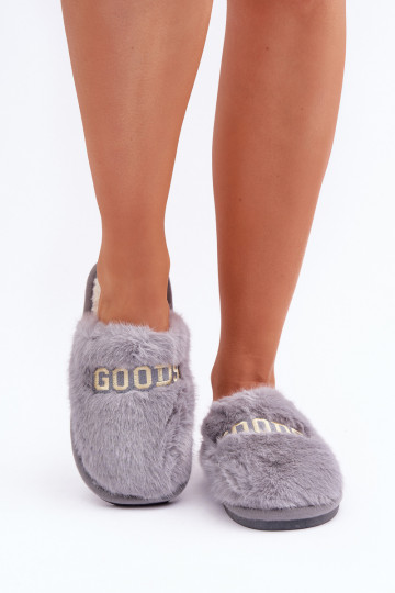 Chaussons pour femmes avec fourrure I Įjungtapisem couleur grise Kalelia