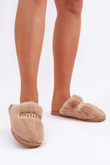 Dames slippers met bont in bruin Kalelia 2