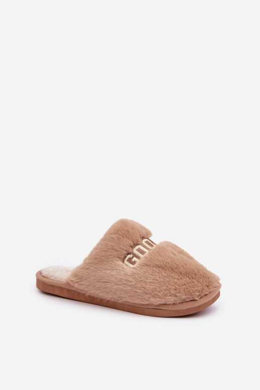 Dames slippers met bont in bruin Kalelia