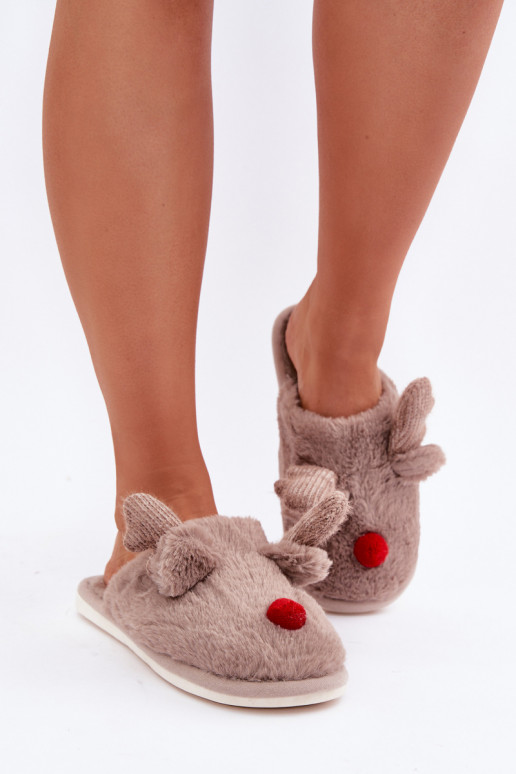 met bont Slippers Dames Met Thema Rendier beige Sennalith