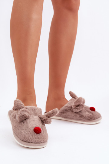 met bont Slippers Dames Met Thema Rendier beige Sennalith 2