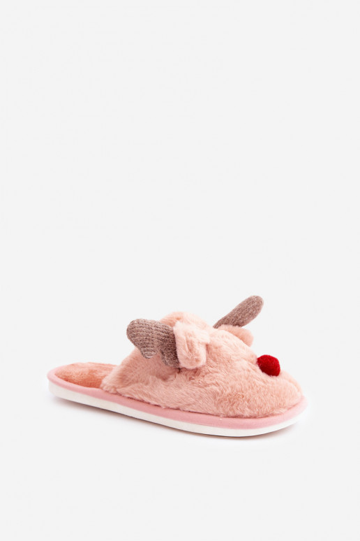 Chaussons pour femmes avec fourrure sur le thème des rennes couleur rose Sennalith