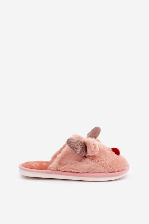 Chaussons pour femmes avec fourrure sur le thème des rennes couleur rose Sennalith