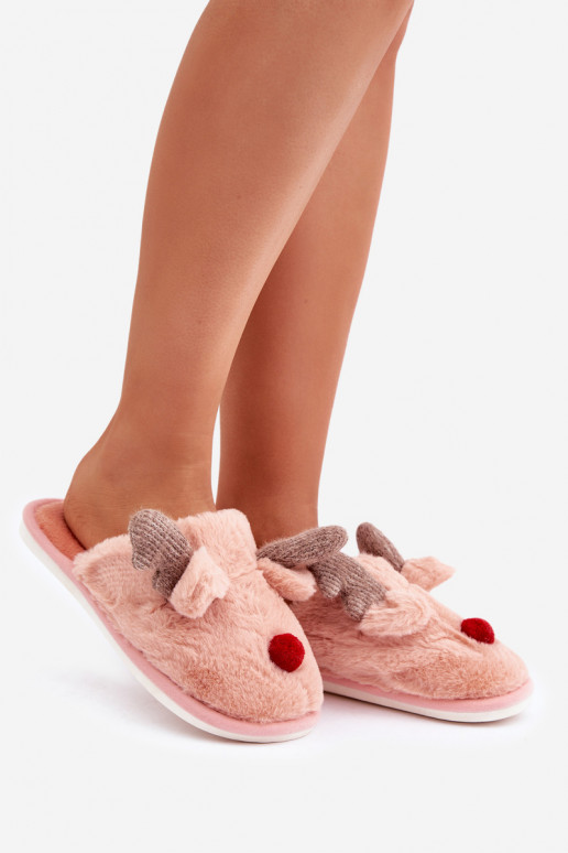 met bont Slippers Dames Met Thema Rendier roze Sennalith met bont Slippers Dames Met Thema Rendier roze Sennalith