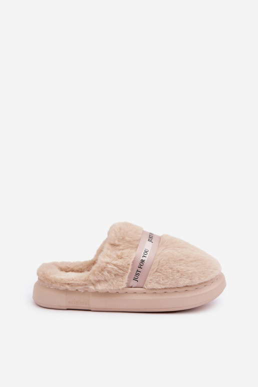met bont Slippers met versierde hakken beige Savalithea
