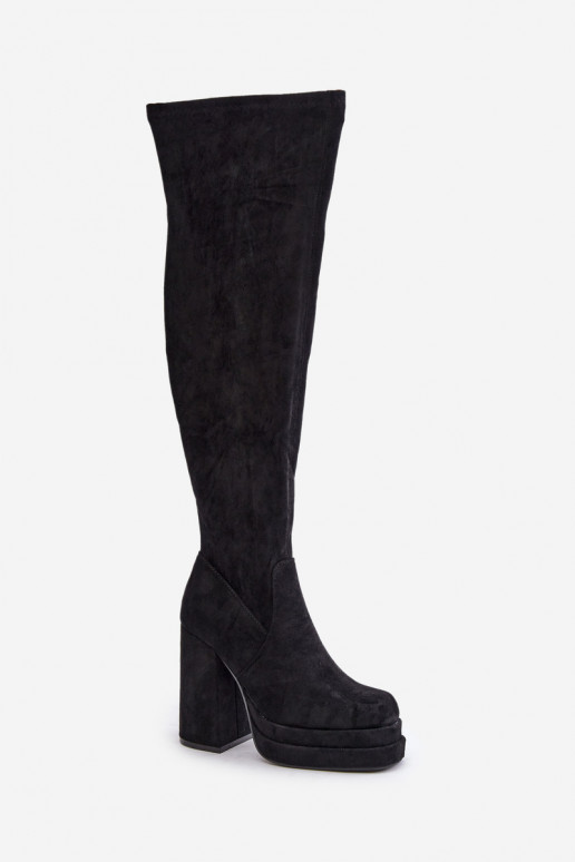 Knöchelhohe Stiefel mit Absatz und Plattform in Schwarz Nadelian