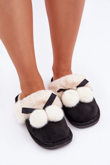 Dames slippers met bont in zwarte kleur Įjungtartani 2