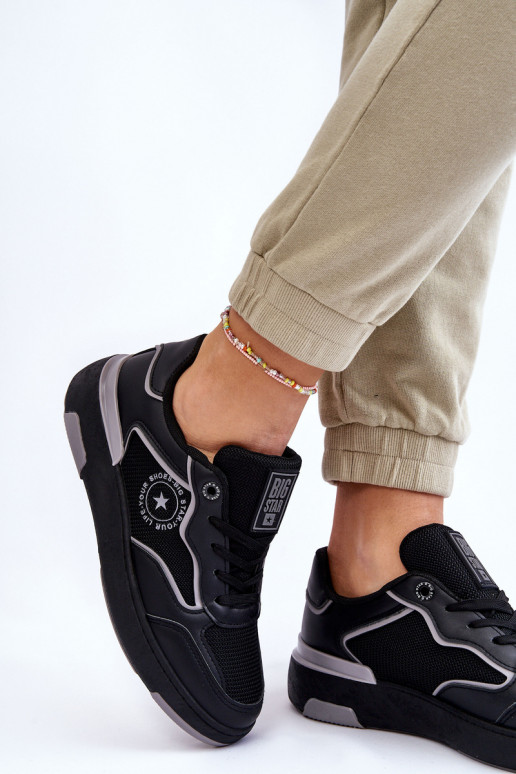 Féminin Style sportif chaussures Big Star LL274443 Noir et-couleur grise
