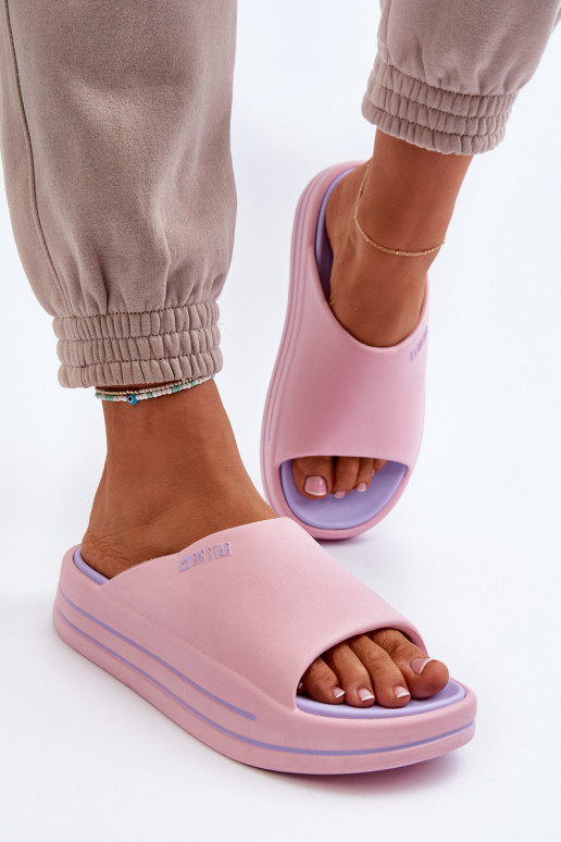 Pantoufles pour femmes avec une plateforme Big Star NN274A035 couleur rose