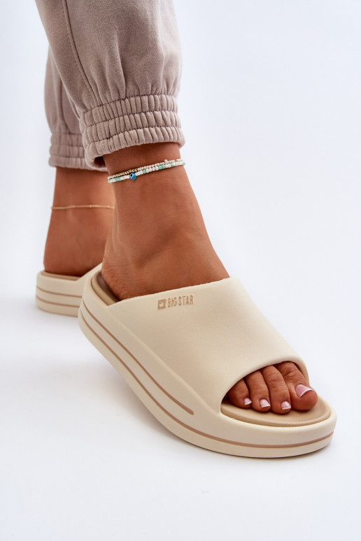 Damen Pantoletten mit Plateau Big Star NN274A034 in Sandfarbe