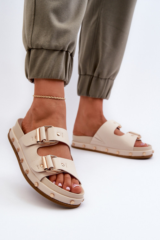 Damespantoffels met platform Big Star NN274083 beige