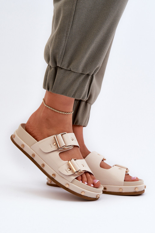 Damespantoffels met platform Big Star NN274083 beige