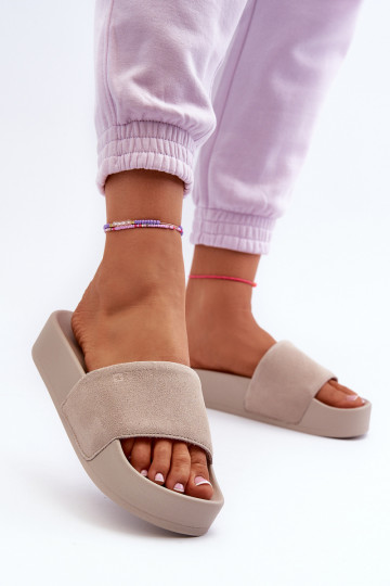 Dames Suede Platform Slippers Big Star NN274A671 Beige