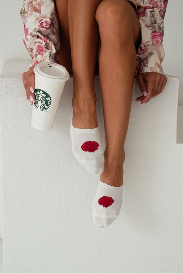 Chaussettes Micro-Courtes Dames Coton Rose Écru