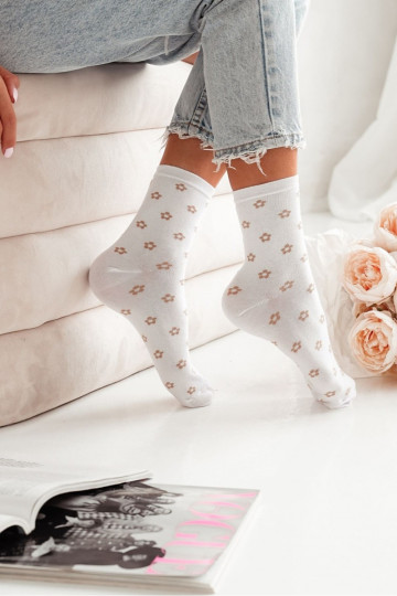 Chaussettes Dames À Fleurs Blanches