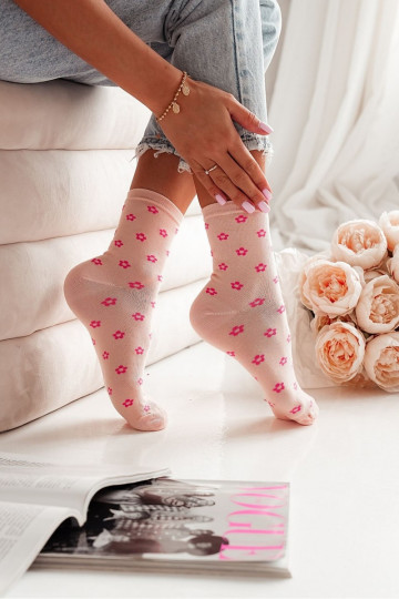 Chaussettes Dames À Fleurs Pêche