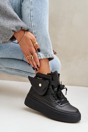 Hoge sneakers met extra tas en platform zwarte kleur Saramis