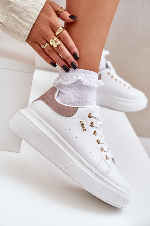 Sneakers model schoenen Dames met platform van ecoleer Initte kleur Lelandine Sneakers model schoenen Dames met platform van ecoleer Initte kleur Lelandine