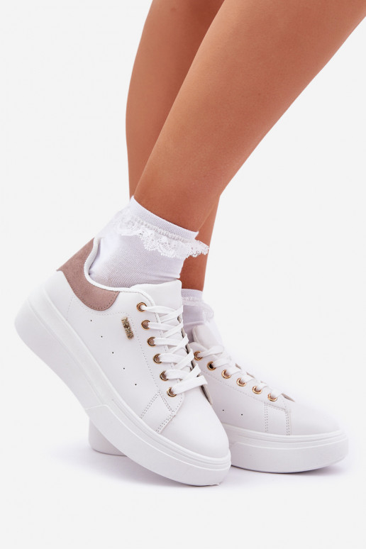 Sneakers model schoenen Dames met platform van ecoleer Initte kleur Lelandine Sneakers model schoenen Dames met platform van ecoleer Initte kleur Lelandine