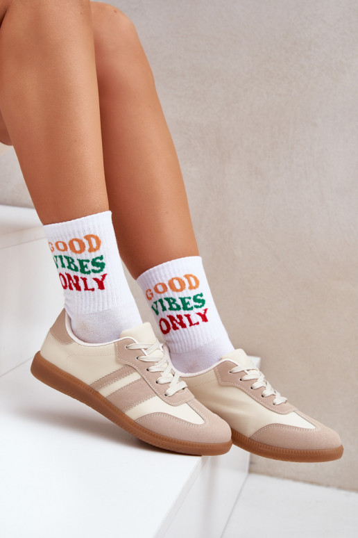 Niedrig Sneakers Stilvollllschuhe Feminin aus Öko-Leder Beige Nonalorin