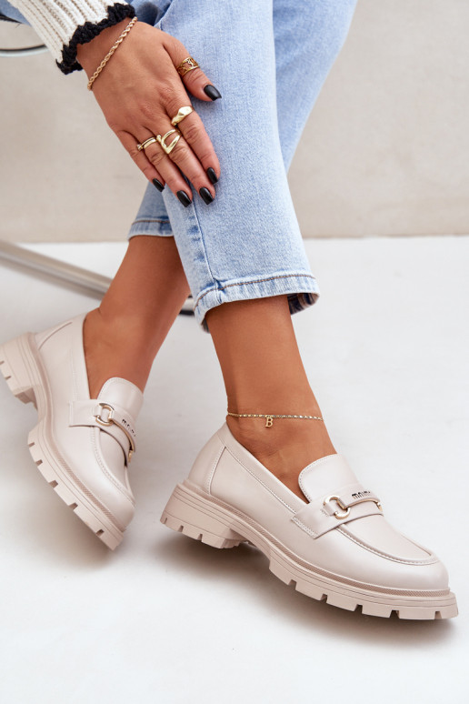 Het klassieke model dames mocassins van ecoleer beige Savethira